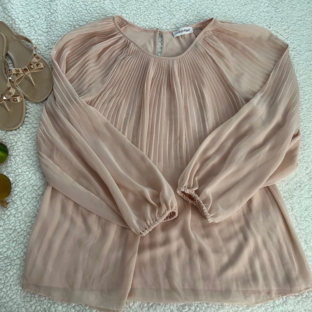 Calvin Klein pink pleated blouse Size L